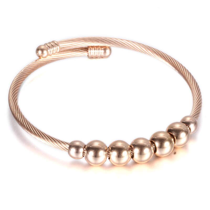 ZORCVENS 3 Colors Rose Gold silver color Stainless Steel Twist Beads Bracelets Bangles for Women: 83536