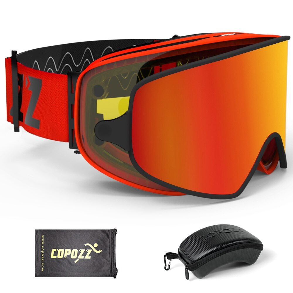 COPOZZ 2 in 1 Ski Goggles with Original Case Double Lenses for Night Skiing Anti-fog UV400 Snowboard Goggles for Men & Women: Red lens