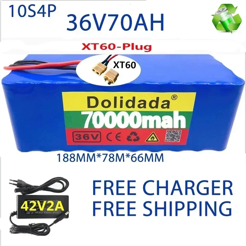 100% novo 18650 36V10S4P 1000000 Bateria mAh bateria de alta potência de 1000 W com carga BMS + 42V2A: Vermelho