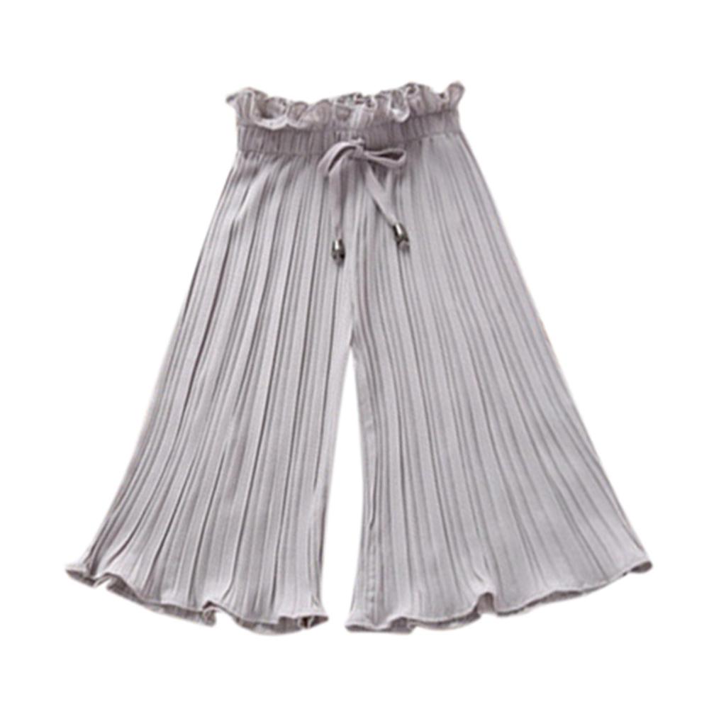 Kids clothes Solid Ruffle Anti-Mosquito Summer Toddler Kids Baby Girl Pleated Wide Leg Chiffon Casual Long Pants Trousers #2F