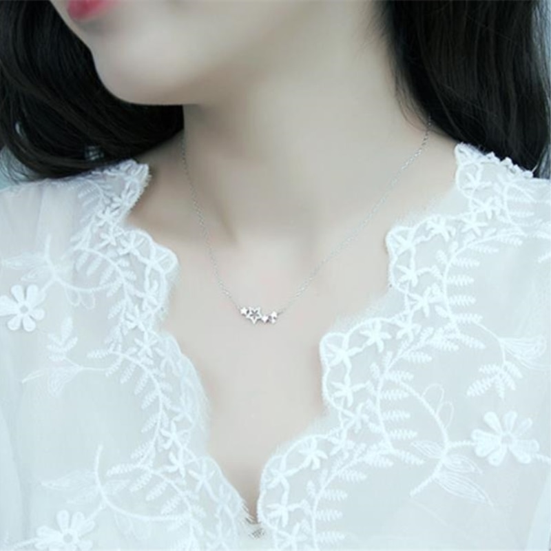 Cute Stars Small Exquisite Clavicle Chain 925 Sterling Silver Temperament Personality Female Necklace SNE131