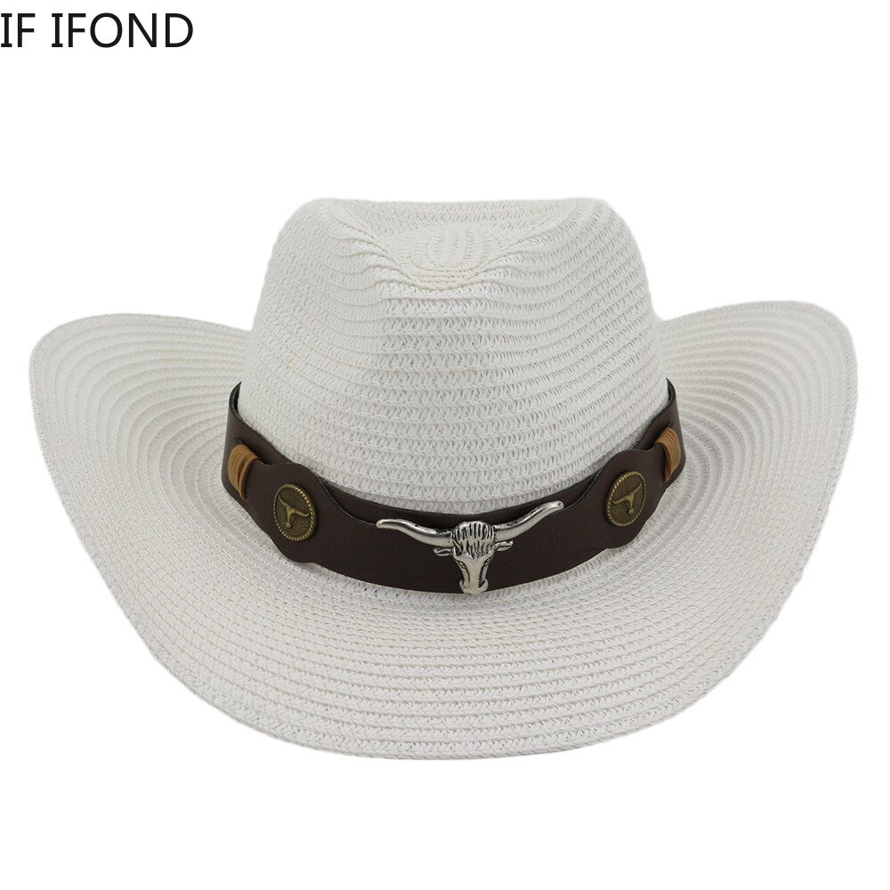 Sombrero de vaquero tejido Vintage para hombre y mujer, sombrero de paja clásico para exteriores, para la playa, Panamá
