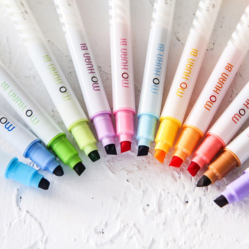Hk 12 stk farveskiftende highlighter lyse farver fluorescerende pen japansk slik farve sød kunsttegning markør pen papirvarer