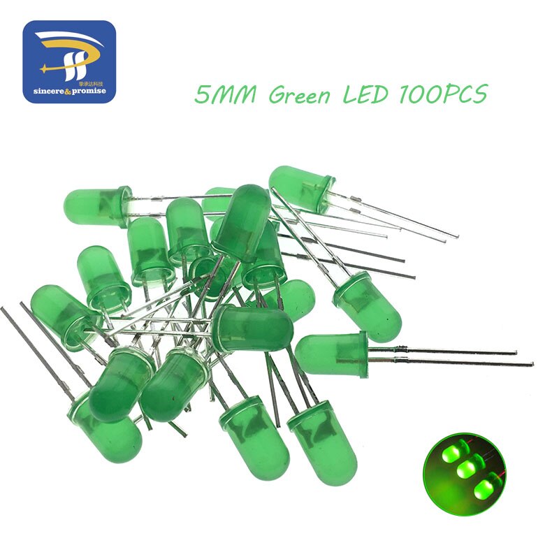 5 farver *20 stk = 100 stk 5mm led diode lys diverse sæt grøn blå hvid gul rød komponent diy kit original: Grøn 100 stk