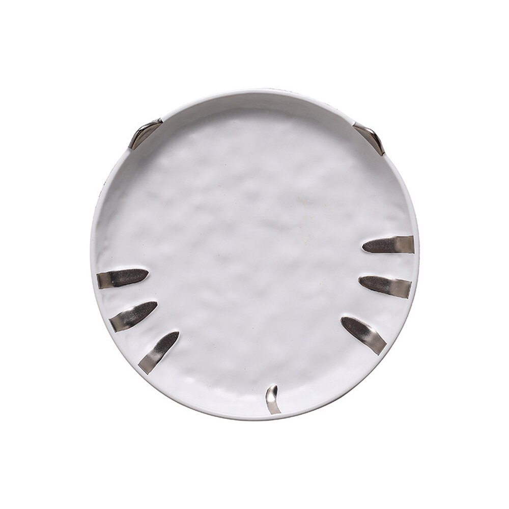 Cat Gold/Silver Inlay Ceramic Dinnerware Breakfast Plate Salad Bowl Fruit Snack Dish Restaurant Coffee Mugs Matte Tumbler: White Plate