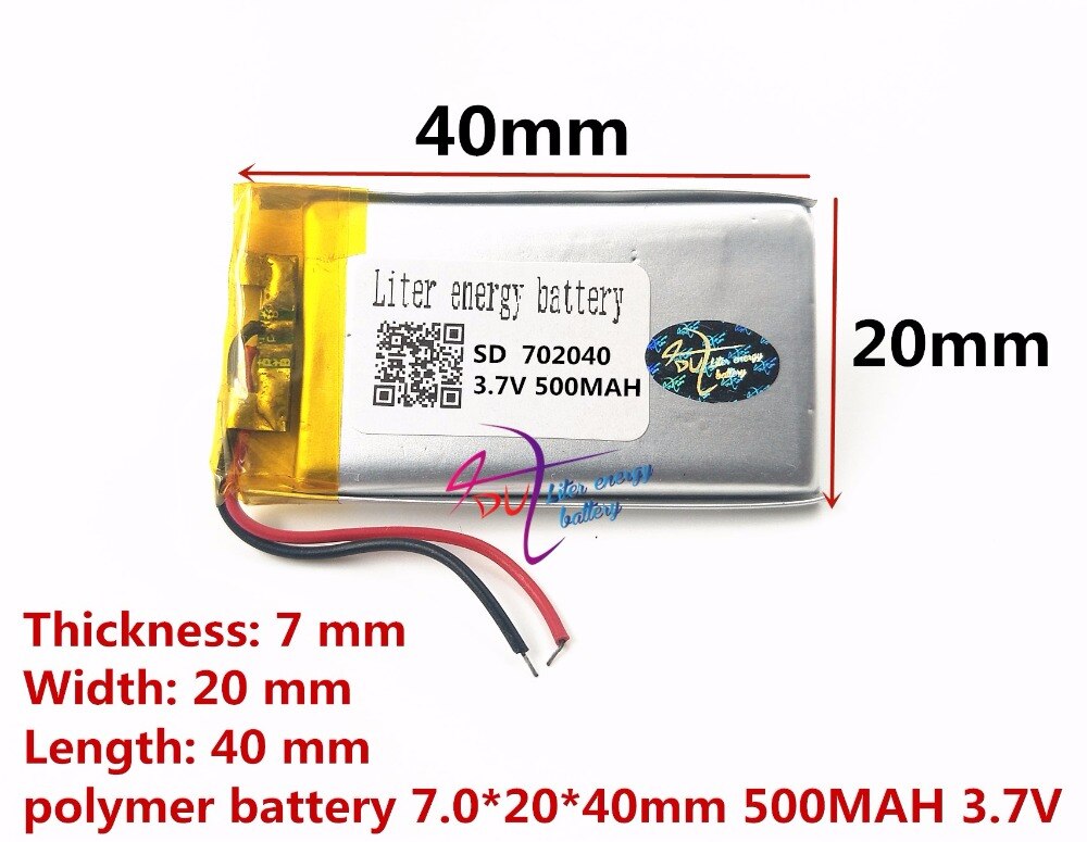 Size 702040 3.7V 500mah Lithium polymer Rechargeable Battery with Protection Board For Google Project Glass