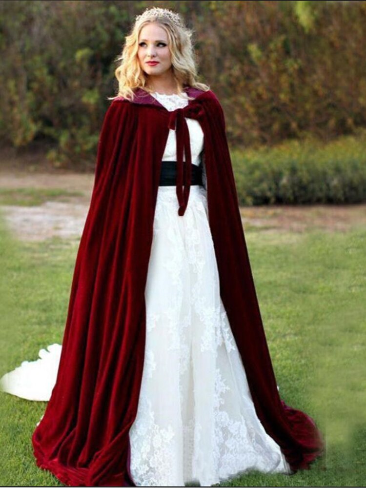 Cape de mariée en velours bordeaux, Long manteau d&#39;hiver Vintage garde au , accessoires de mariage: photo display colour / L