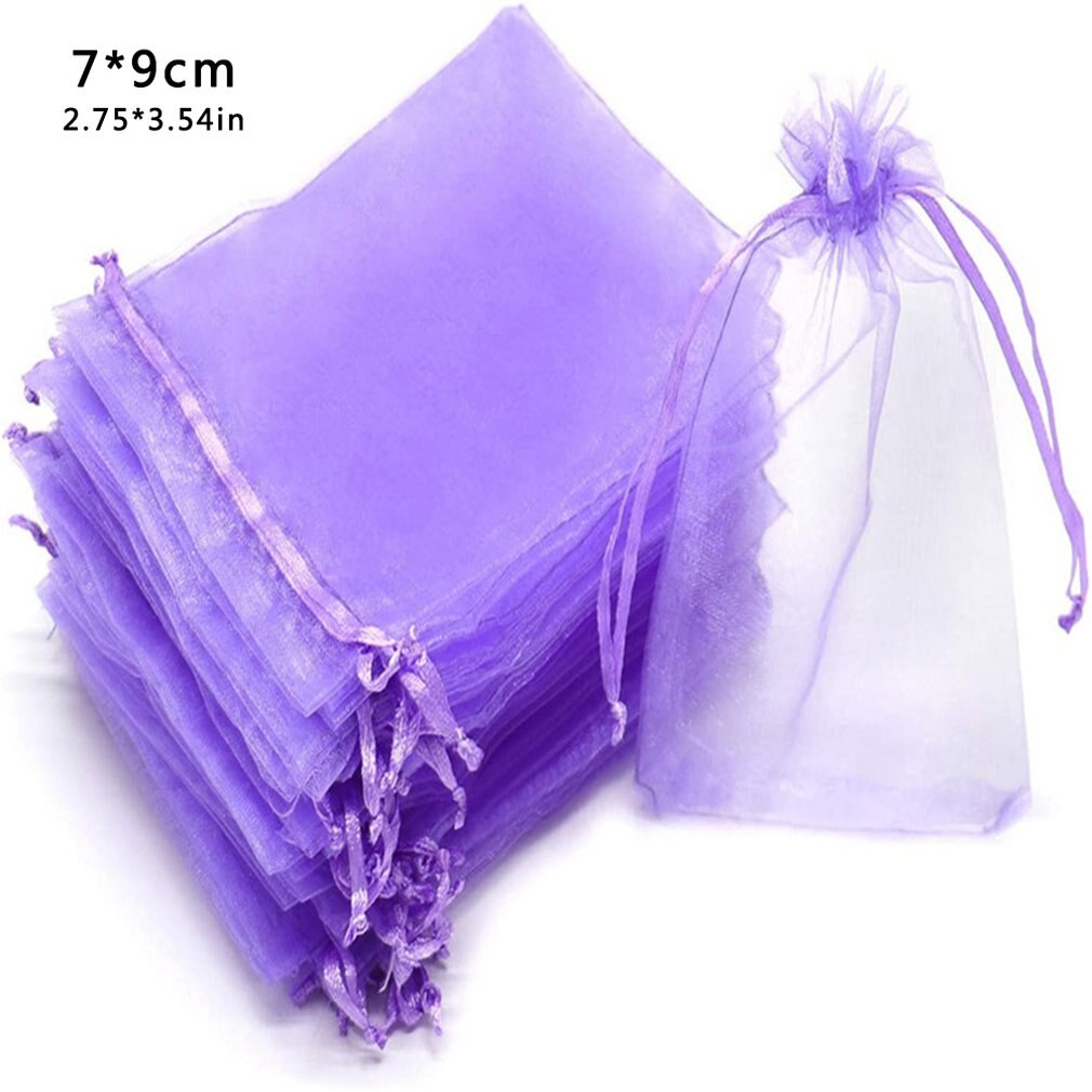 100pcs/lots 7x9cm Organza Kordelzug Taschen Schmuck Paket Taschen Garn Beutel Weihnachten/Hochzeit gefälligkeiten Und: violet