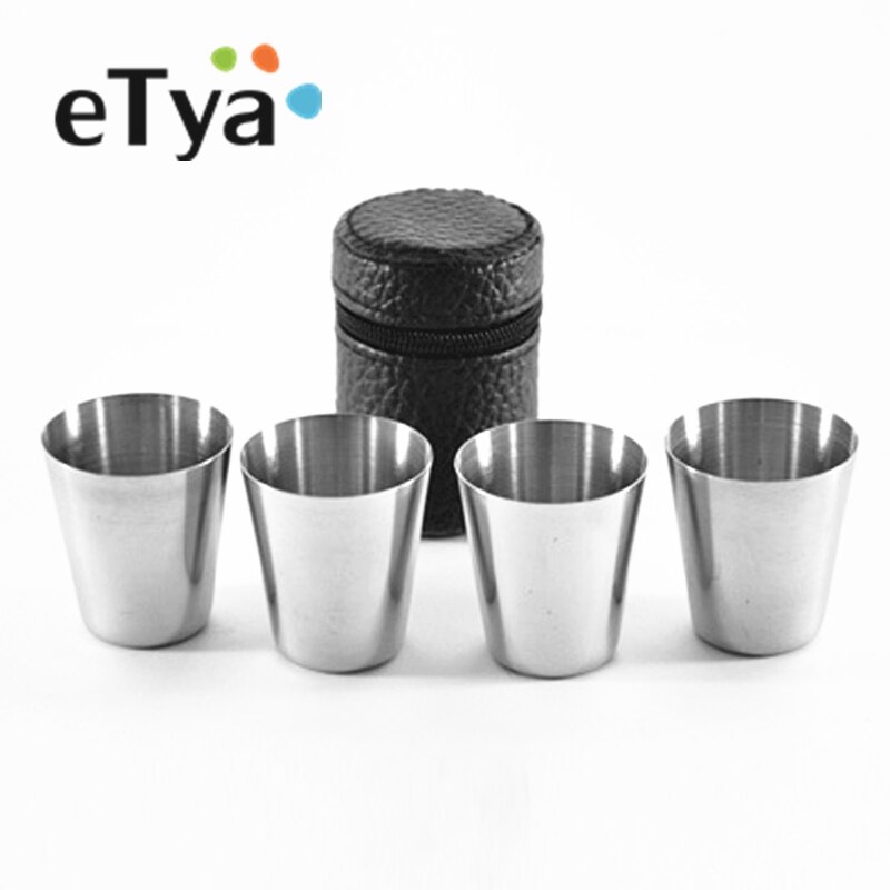 ETya 4 stks/set Mini Draagbare Wijn Cup Bar Accessoires Glas Reizen Thuis Bar Rvs Alcohol Zilveren Fles 30 ml