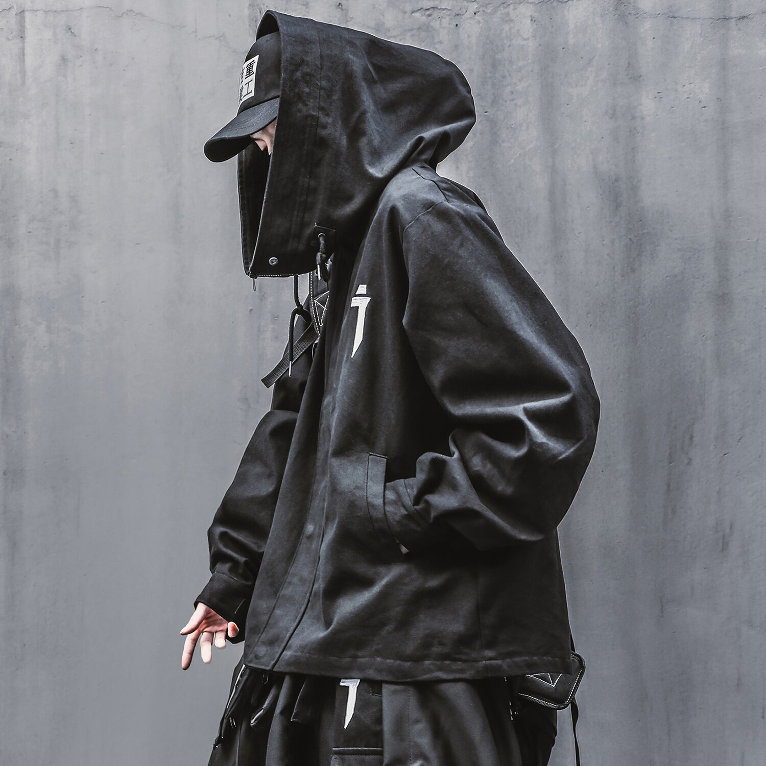 Streetwear techwear jakke med hette for menn