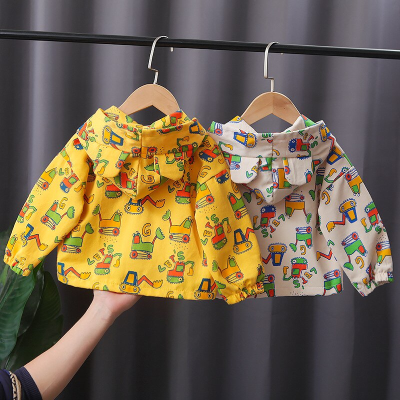 Bebê menino roupas primavera e outono moda impressão dos desenhos animados com zíper casaco de jaqueta com capuz das crianças casuais esportes outerwear menino jaqueta