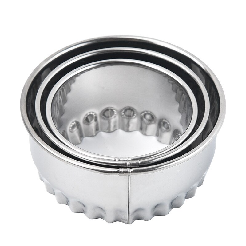 Herramienta de corte de masa en forma de flor/redonda, cortador de bolas de masa de acero inoxidable, moldes portátiles, utensilios de cocina, 3 piezas: Flower Edge