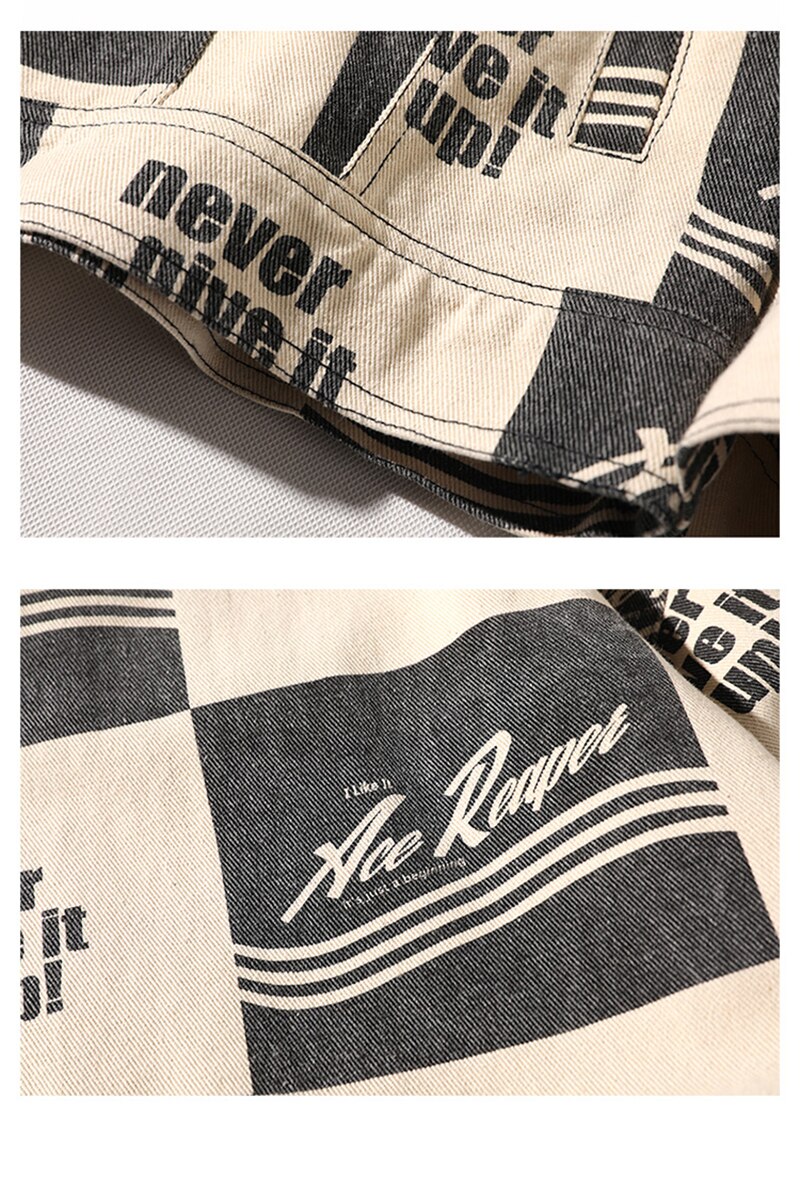 Rhymonster volledig bedrukte patchwork denim jassen hiphop multi-pocket jas heren herfst losse high street outfits