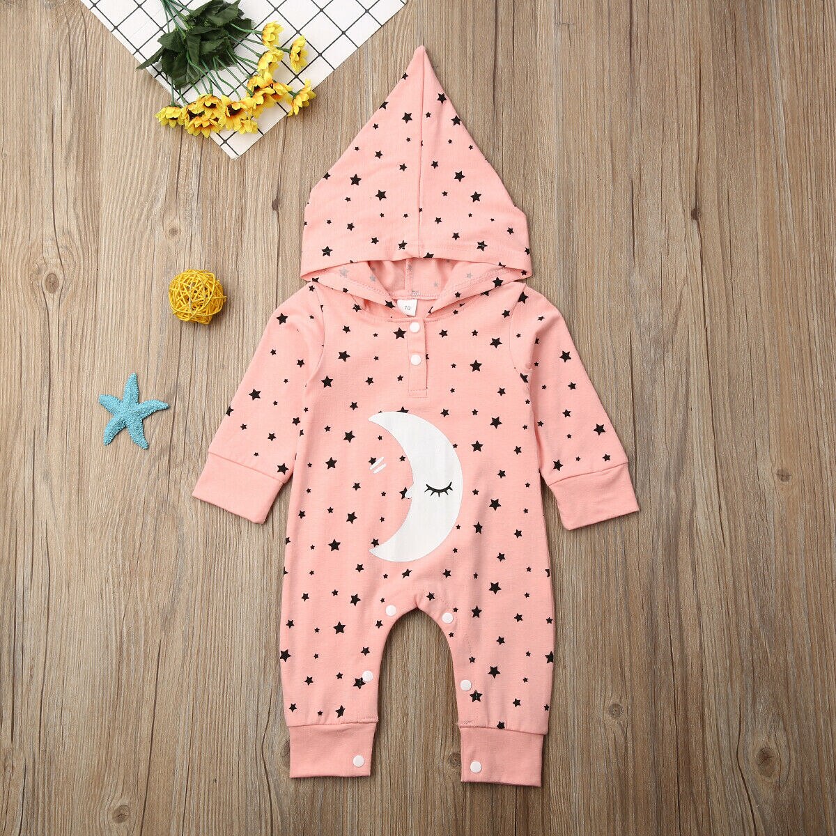 0-18M Toddler Baby Girls Boy Rompers Moon Hooded Jumpsuit Romper Autumn Winter Warm Clothes