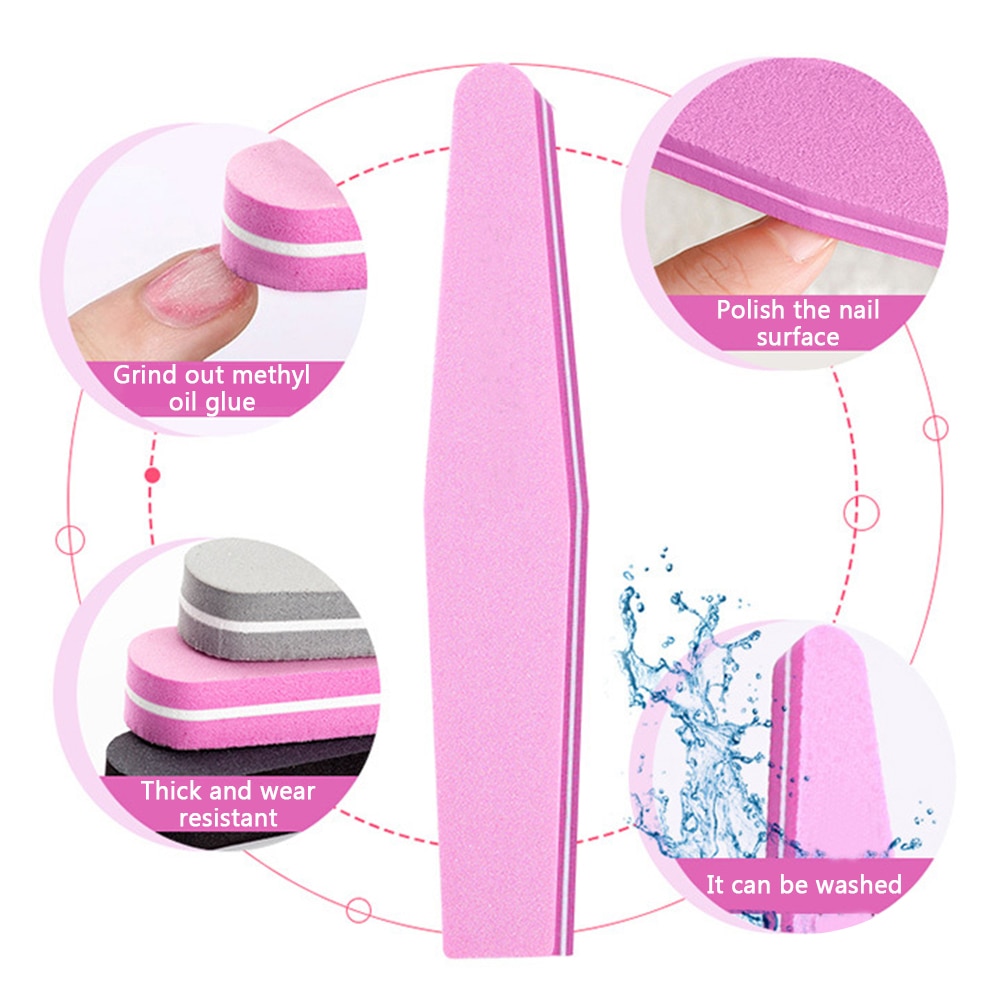 10 Stuks Nail File Buffer Double Side Wasbare Polish Spons Board 100/180 Trimmer Lime Buffer Nail Art Polijsten Manicure Gereedschap