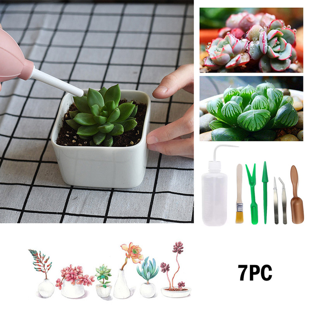 7pcs Mini Garden Hand Tools Succulent Transplanting Tools Planting Flower Succulent Miniature Garden Tools Garden Watering Kit