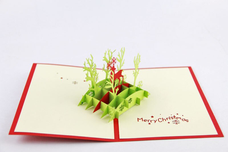 3D Merry Christmas Reindeer Custom Greeting Card Postcards Handmade Card Birthday Thanksgiving Greeting Card