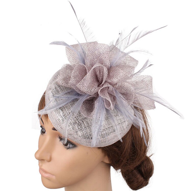 FS Ladies Hats Fascinator Feather Wedding Hat British Retro Top Hat Bridal Church Fedora Pillbox Hat Chapeau Femme: Gray