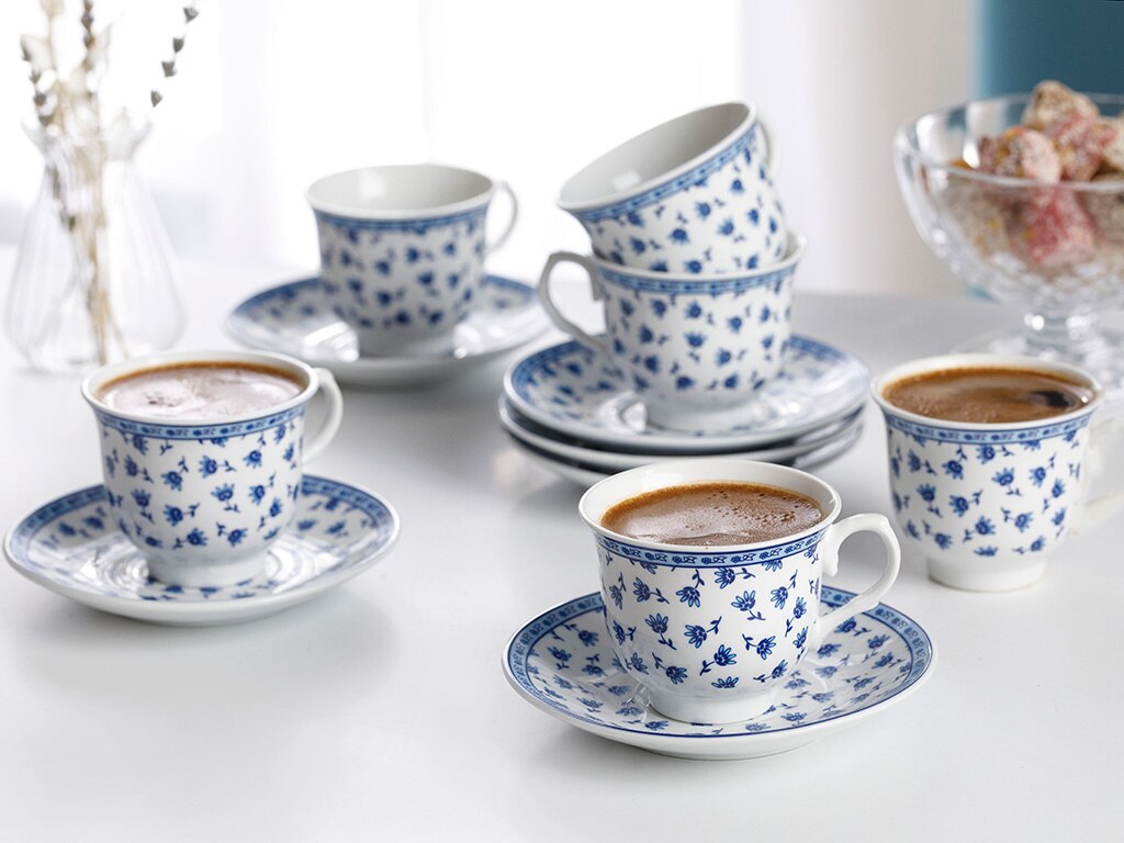 Porcelain Coffee Cup Sets, 6 Person Espresso Turkish Coffee Stylish Cups and Saucers Ceramic Mugs European Luxury: Briana