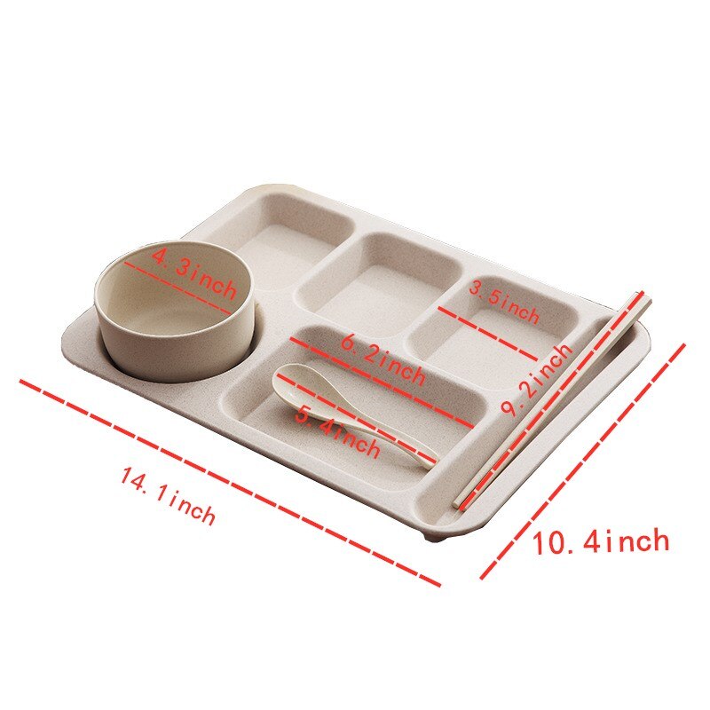 Assiette incassable en plastique, paille de blé, compartiment en plastique, cantine ménage, service de couverts, accessoires de cuisine, service de vaisselle