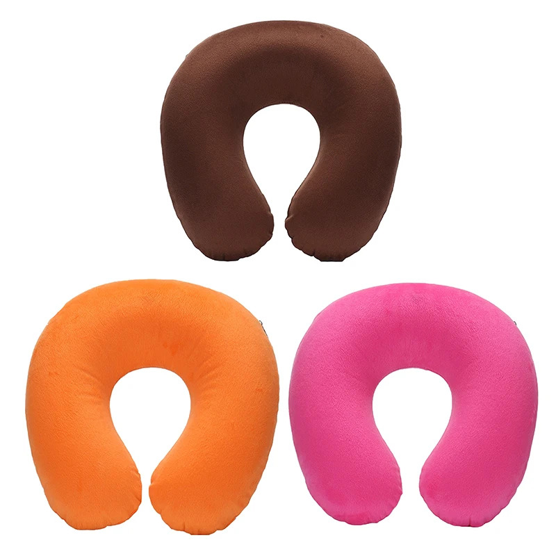 1/3/4Pcs Travel Pillow Car Air Flight Office Inflatable Neck Pillow Short Plush Cover PVC Support Headrest Soft Nursing Cushion
