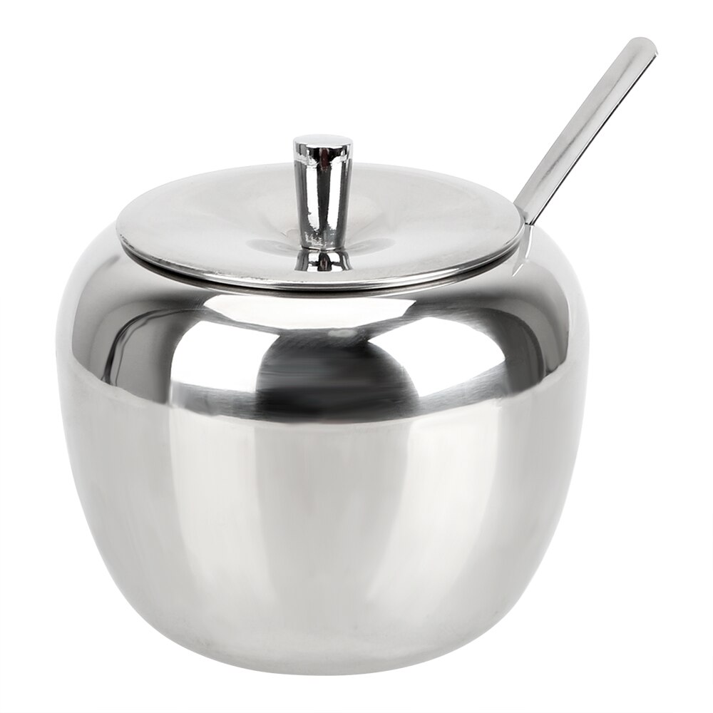 HOOMIN Stainless Steel Tableware Condiment Pot Seasoning Jar Spice Container With Lid and Spoon Apple Sugar Bowl