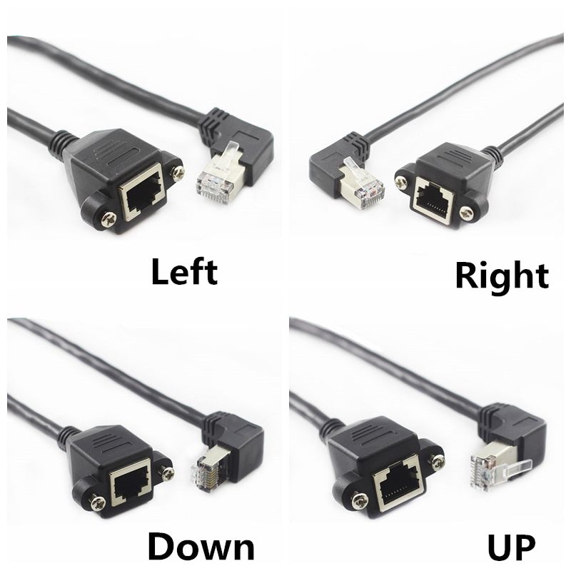 60cm w górę w dół prawy lewy kątowy 90 stopni 8P8C FTP STP UTP Cat5 RJ45 ze śrubą Lan sieć Ethernet przedłużacz 1ft 0.3m