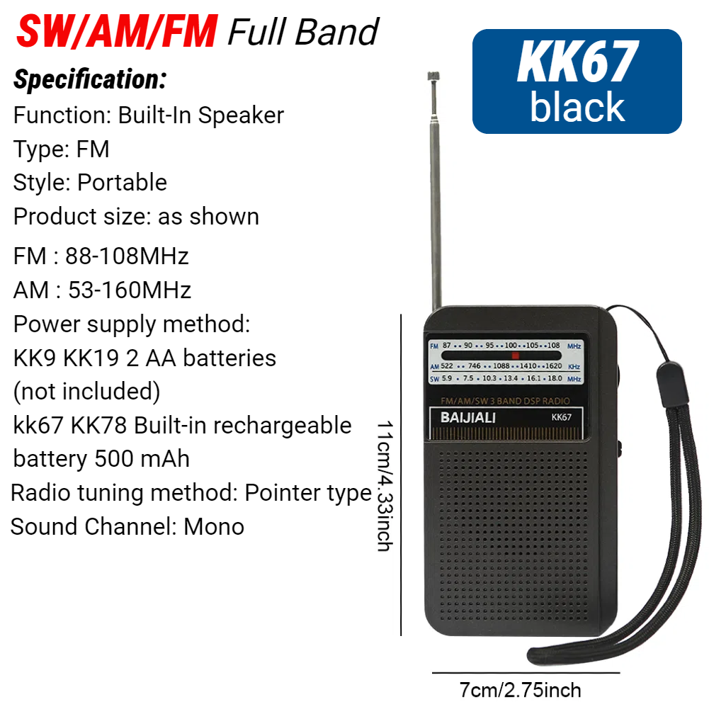 Mini Radio portátil con altavoz incorporado, receptor mundial Retro, Radio de bolsillo con batería, antena telescópica AM/FM para interior del hogar: Azul