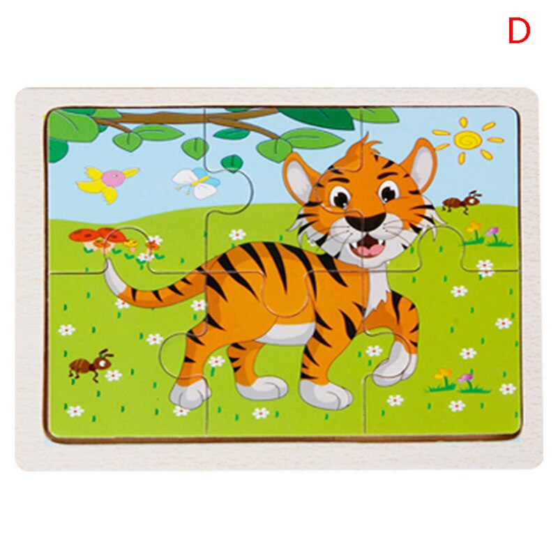 6 Kleine Stuk Kids Toy Houten Puzzel Houten 3D Puzzel Voor Kinderen Baby Cartoon Dier Puzzels Educatief Speelgoed: D