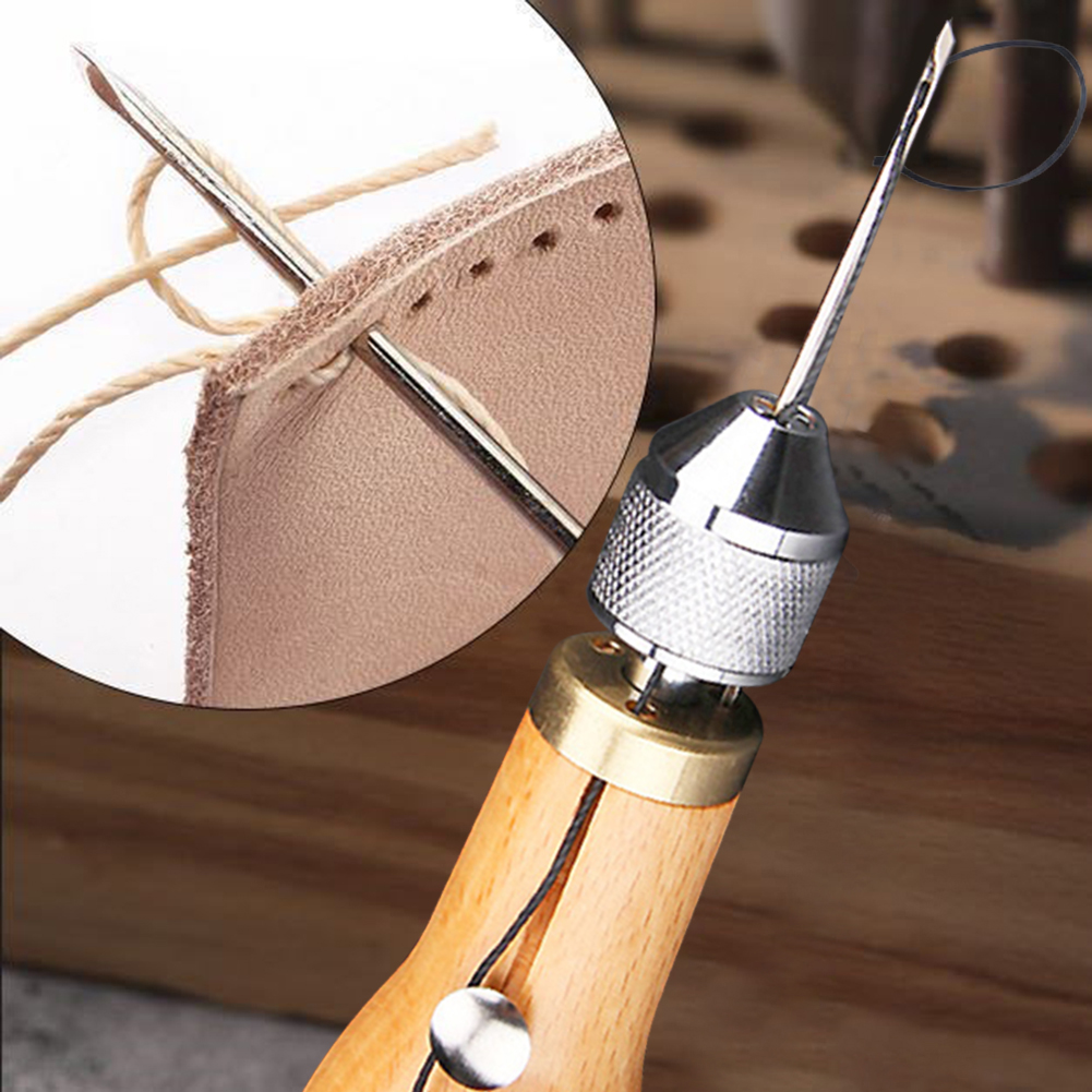 Houten Handvat Lederen Naaimachine Wax Draad Stiksels Naalden Diy Craft Voor Zeil Canvas Reparatie Stof