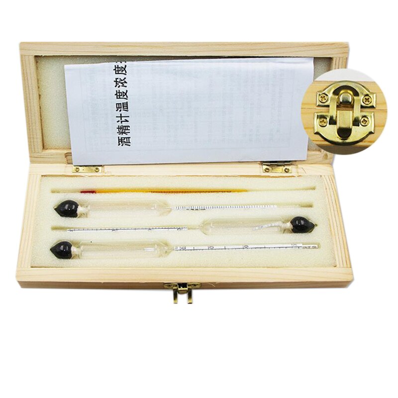 Hydrometer Tester Houten Doos Alcoholmeter Alcohol Meter Wijn Meter Thermometer