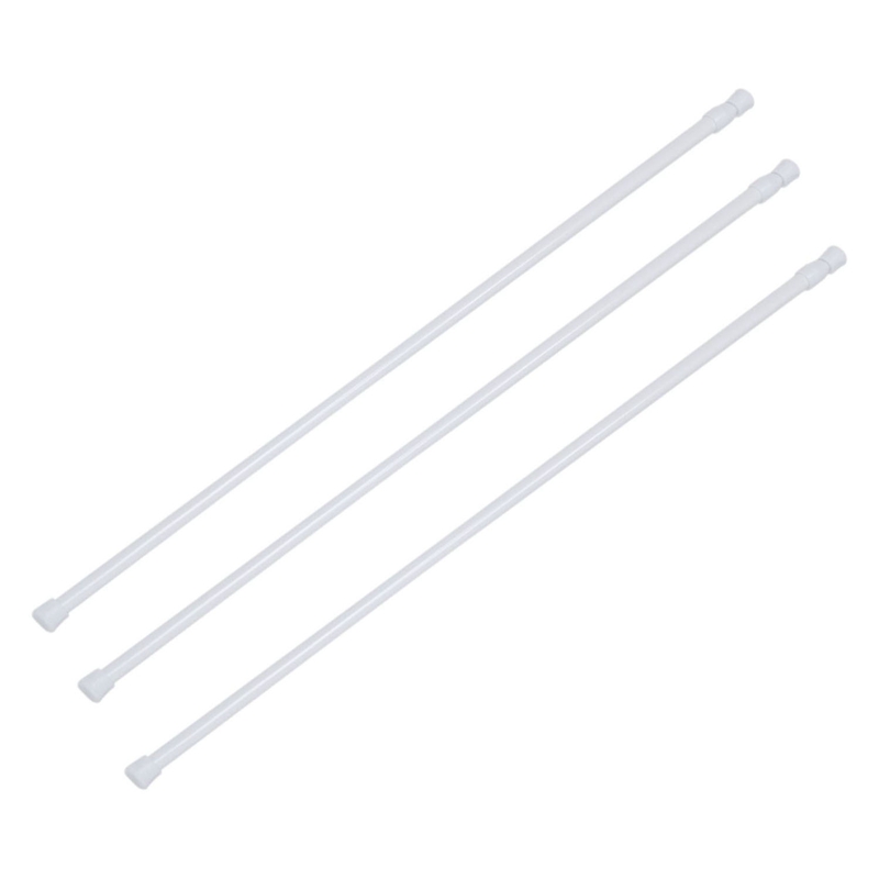 3X Spring Loaded Extendable Telescopic Net Voile Tension Curtain Rail Pole Rod Rods White 70-120Cm