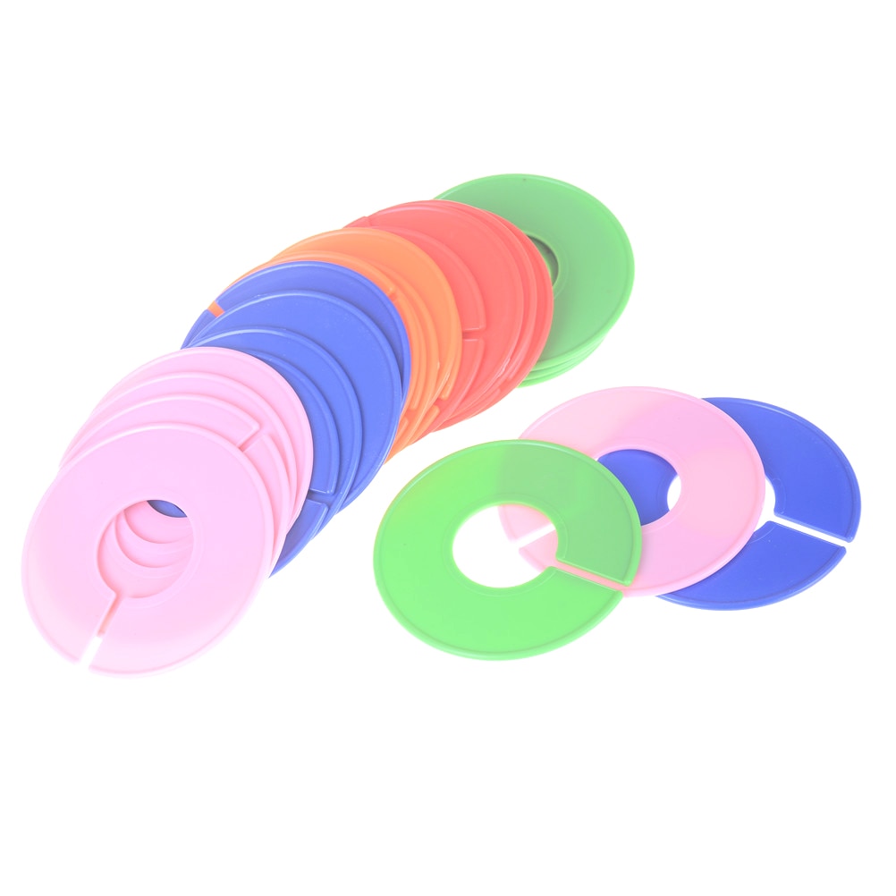 5 stk / lot skillevæg blank rund plastikstørrelsesmarkør hangrail størrelse disk tøj rack bøjle skinner farvet størrelse markering ring