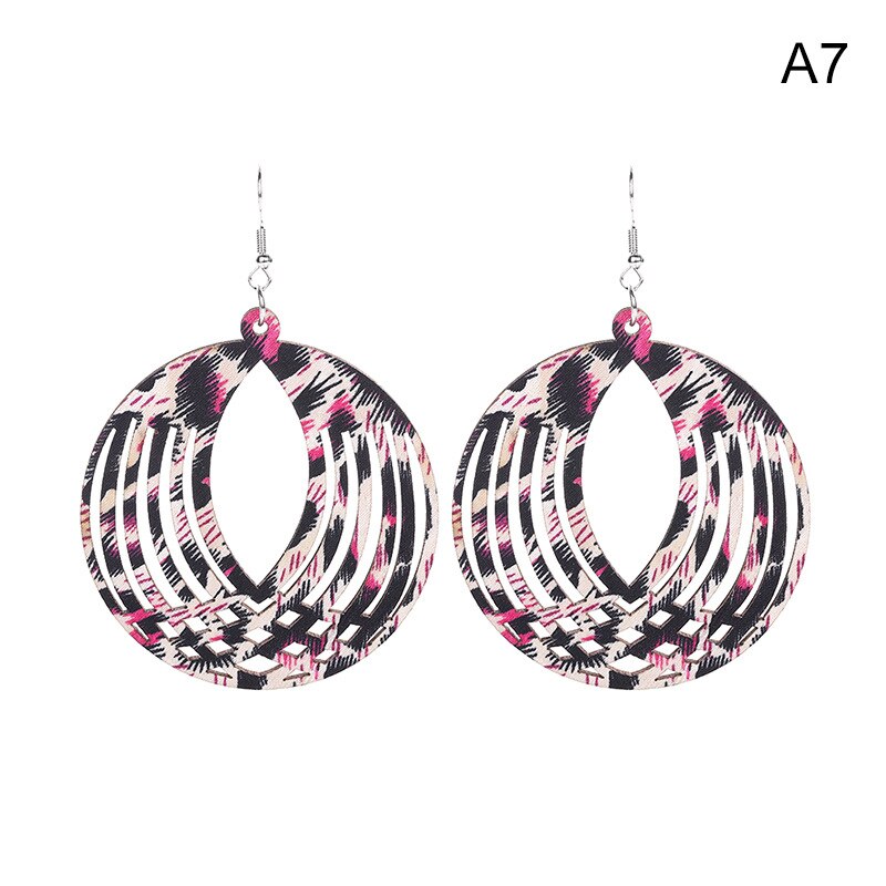 Frauen Holz Ohrringe Jahrgang Ethnische Weibliche Stock Tuch Runde Hohl Gestreiften Baumeln Ohrringe Koreanische Haken Brincos: C7