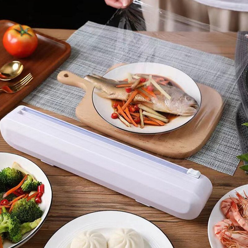 Food Wrap Dispenser Cutter Kitchen Accessories Foil Cling Film Wrap Dispenser Plastic Sharp Cutter Storage Food Preservation