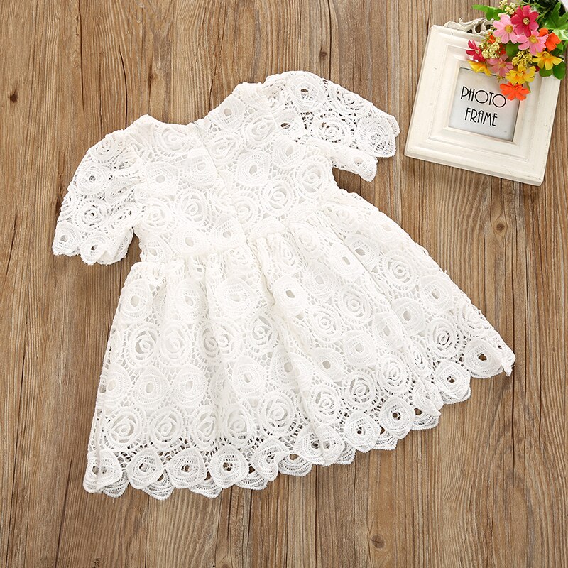 White Dress Summer Newborn Baby Girls Lace Floral Princess Dresses Formal Pageant Party Vestido Baby Clothes 0-24M