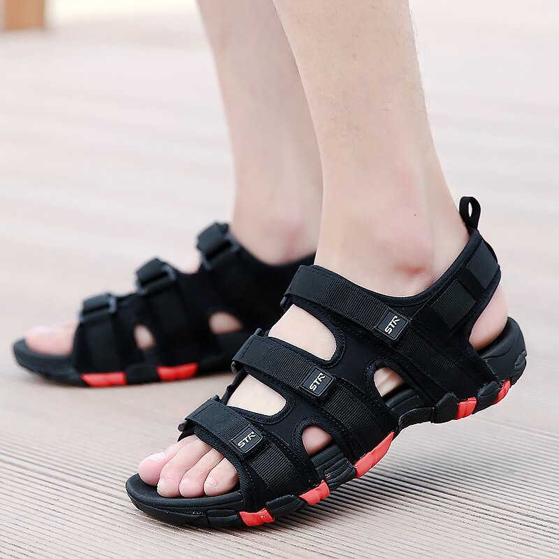 M-anxiu Männer gucken-Zehe Gummi Sohle Kreuz-Band Haken-schleife Sandale Sommer lässig PU gleitschutz draussen Sandale Schuhe