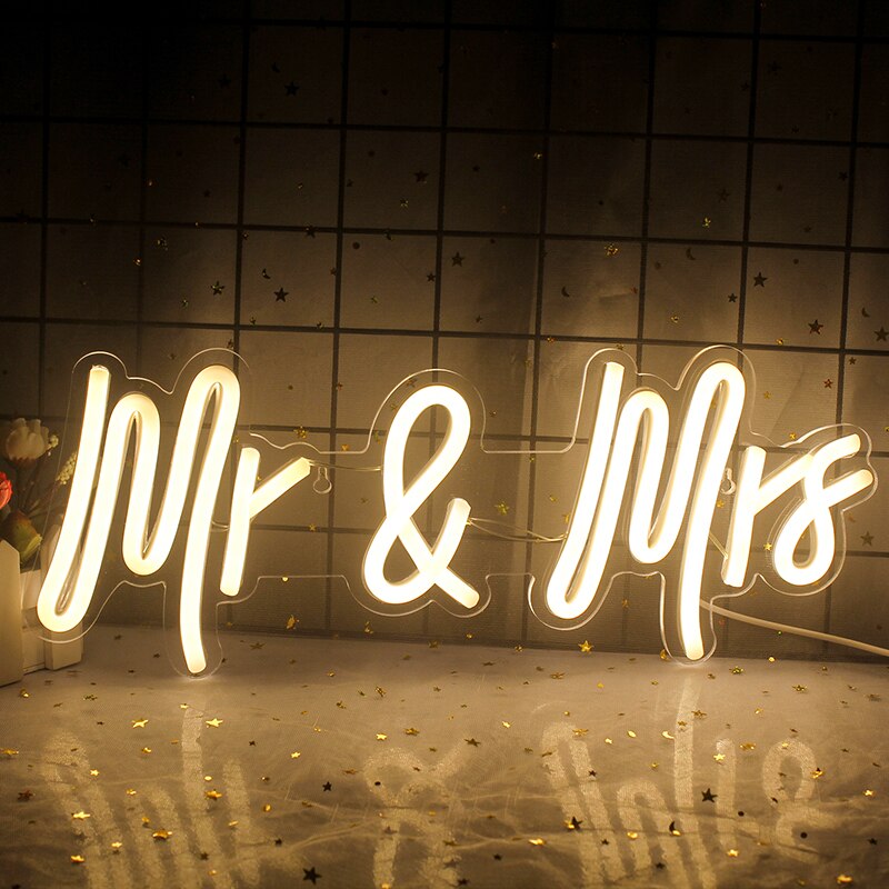 Wanxing Neon Sign Custom Neon Led Mr And Mrs Neon Light Sign Wedding Decoration Bedroom Home Wall Decor Marriage Party Decor: Default Title
