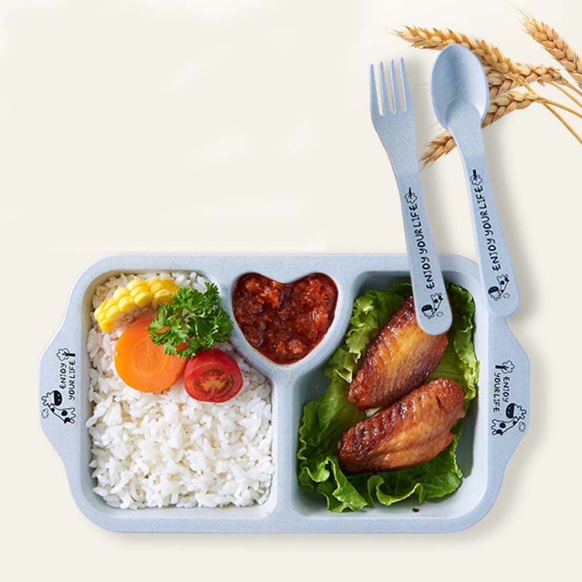 Cartoon Baby Dishes Wheat Fiber Sub-grid Plates Irregular Children Tableware For Infant Toddler Kids Feeding Utensils