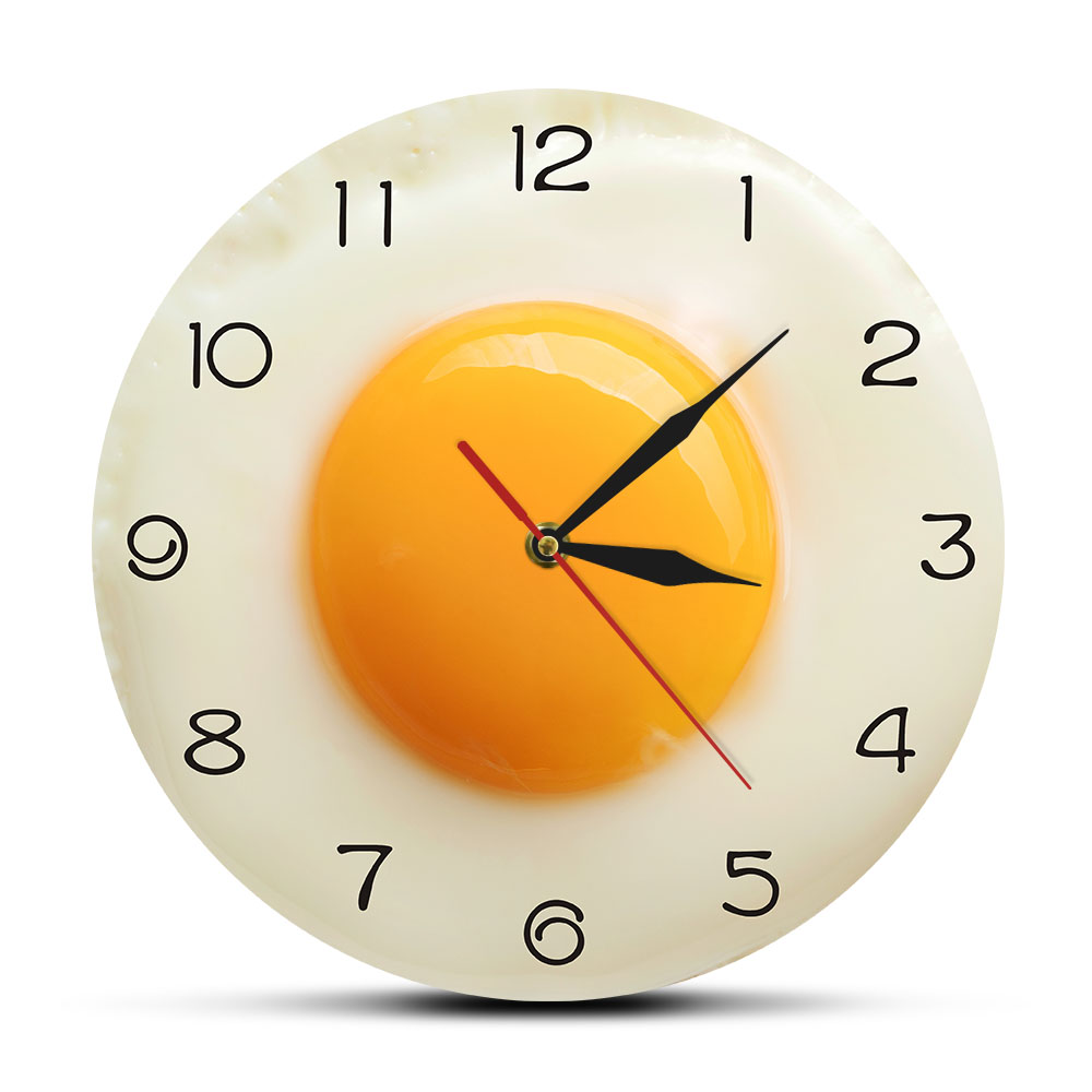 Fried Egg Kitchen Wall Clock Modern 3D Wall Clock Breakfast Food Wall Art Dining Home Decor Silent Wall Watch