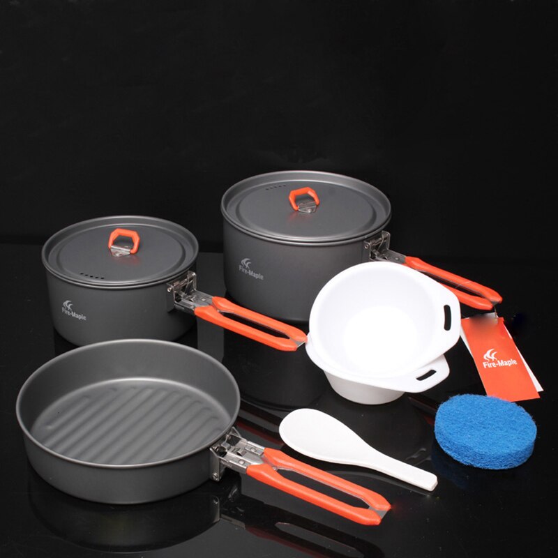 Eld lönn camping vandring kokkärl backpacking matlagning picknick gryta set hopfällbart handtag 2 kastruller 1 stekpanna festmåltid 3