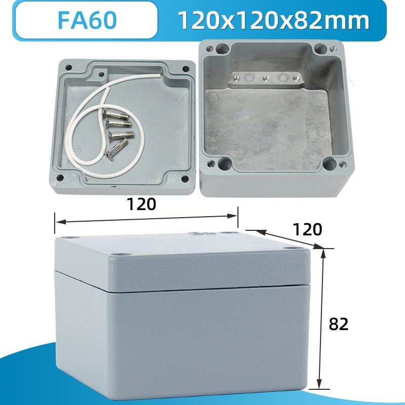 IP66 waterproof aluminium electrical assembly project junction box metal enclosure case hermetic distribution terminal housing: FA60 120x120x82mm