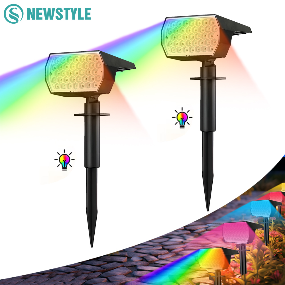 Solar Color Changing Spot Lights Outdoor RGB Solar Powered Waterproof Landscape Spotlight Wall Lamp Garden Driveway Lawn Patio