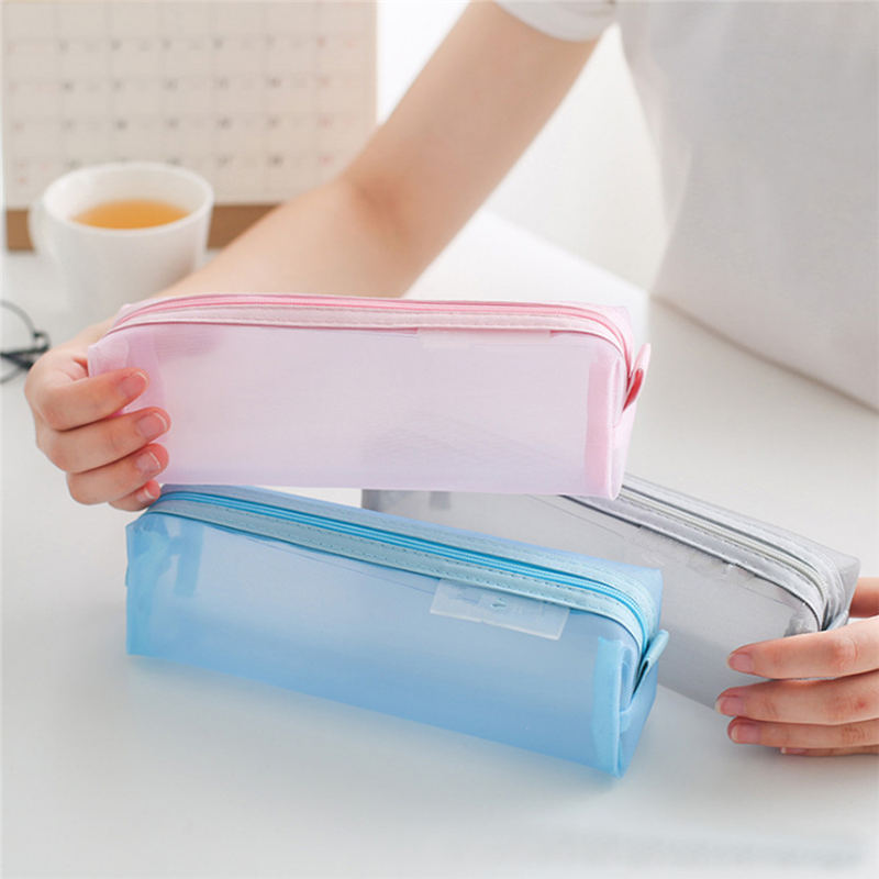 Estuches de lápices transparentes para niñas, 1 unidad, artículos para la mochila del colegio, estuche de papelería, caja de lápices Kawaii