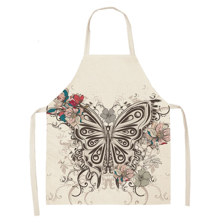 1pc Butterfly fartuch bez rękawów bawełniana pościel nadruk w kwiaty kuchnia fartuszek kobiety domowe gotowanie pieczenia talia Bib 53*65cm: WQL0147-21