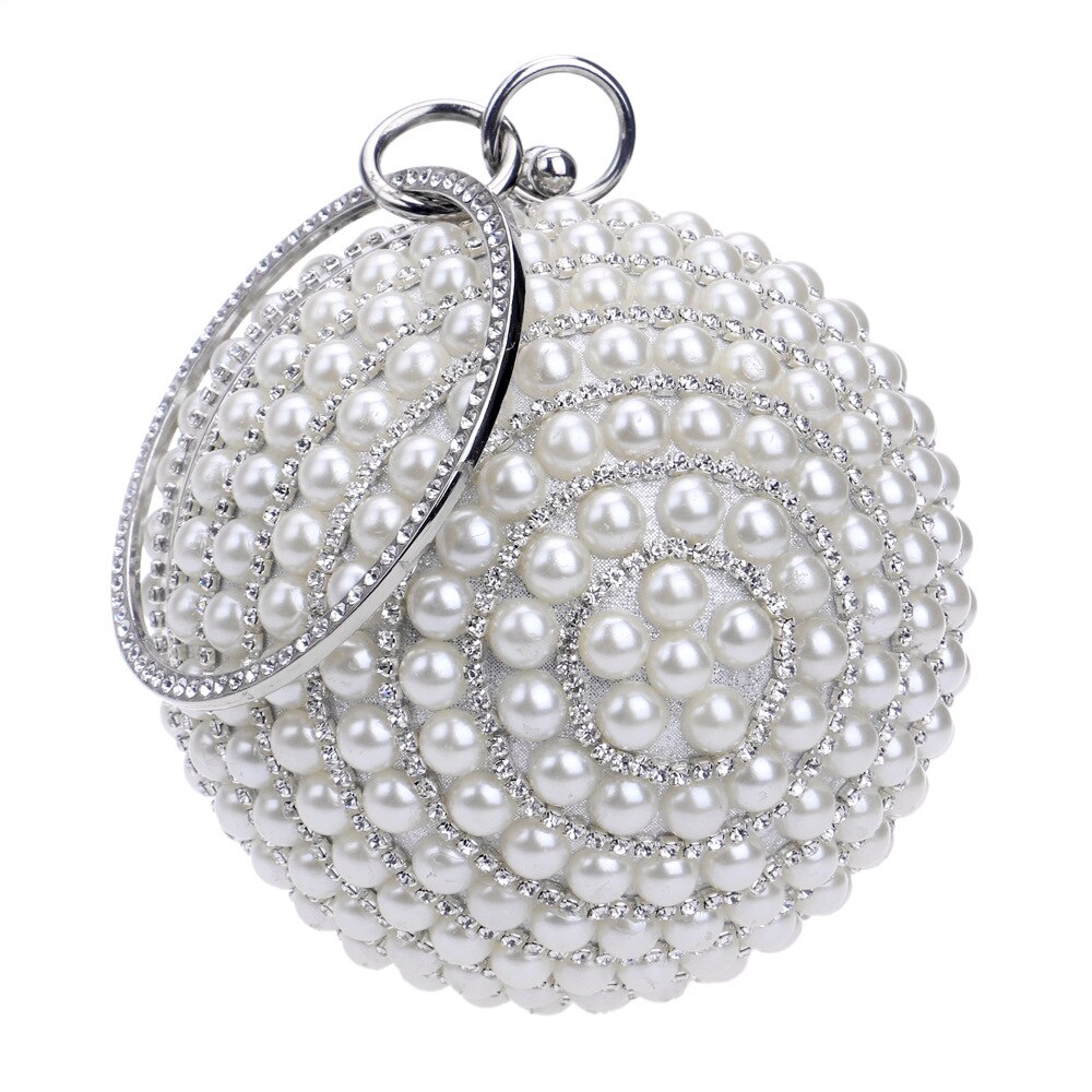 De cristal de lujo de estilo hecho a mano diamantes de imitación perla mujeres noche bolsas de de señora de boda embragues bolsos: Plata
