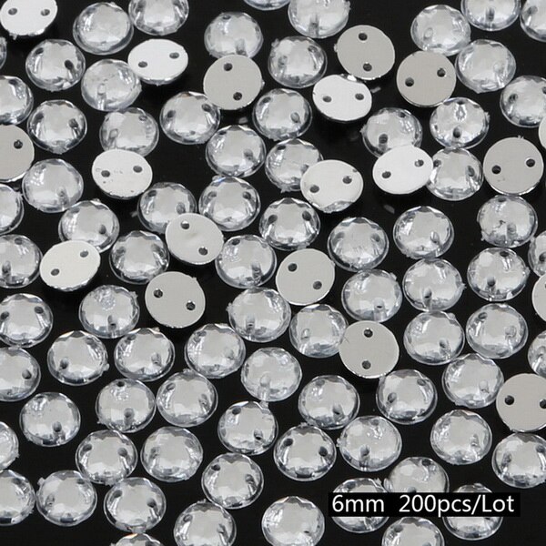 200 Stuks 6mm Acryl Crystal Naaien Strass 2 Gaten Zilveren Plaksteen Voor Dansen Jurk/Kleding Schoenen/ bruiloft Decoratie: Clear White