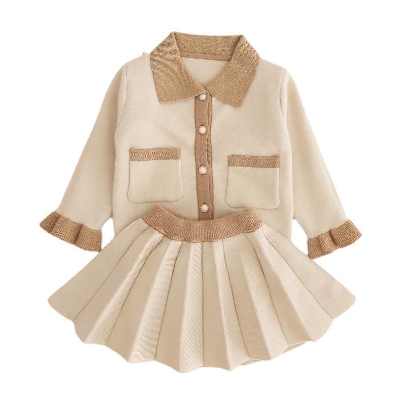 Conjunto de suéter para niña pequeña, Top de manga larga de coreana + Falda plisada, suéter para niña pequeña, ropa de otoño e invierno, novedad de 2022