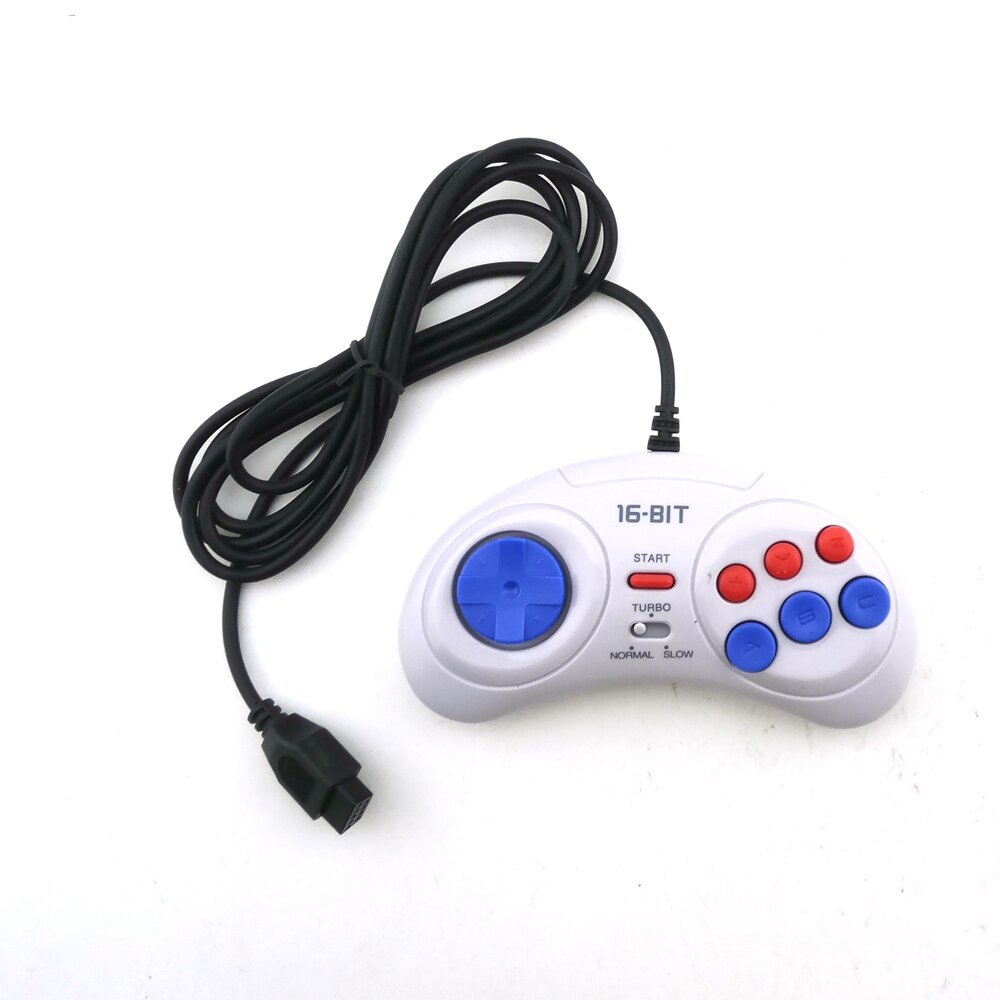 16 bit Classic Wired Game Controller for SEGA Genesis 6 Button Gamepad for SEGA Mega Drive Mode Fast Slow white