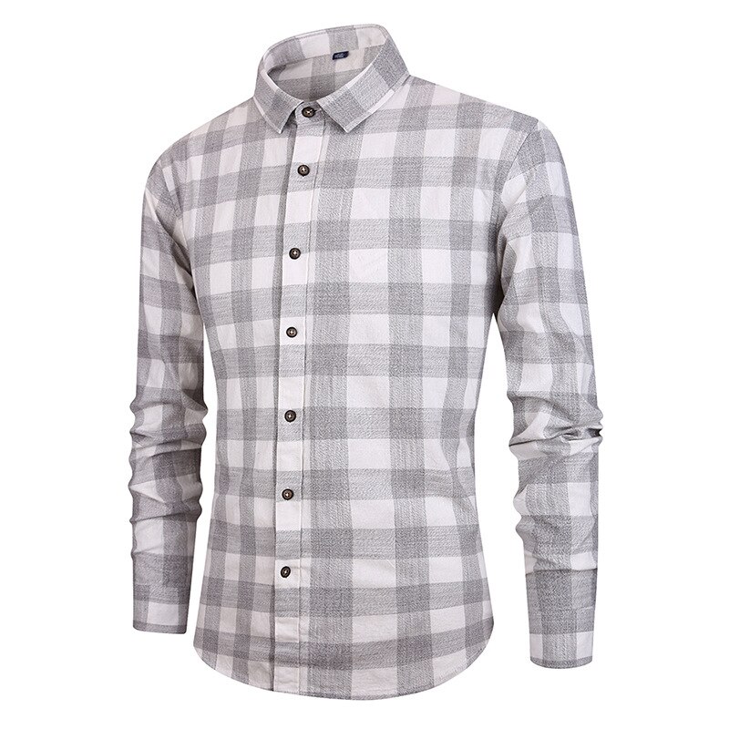 Herfst En Winter Mannen Shirt Katoen-Gekleurde Spinning Plaid Koreaanse Slim Toevallige Lange Mouwen Mannen: Light Grey / XXL
